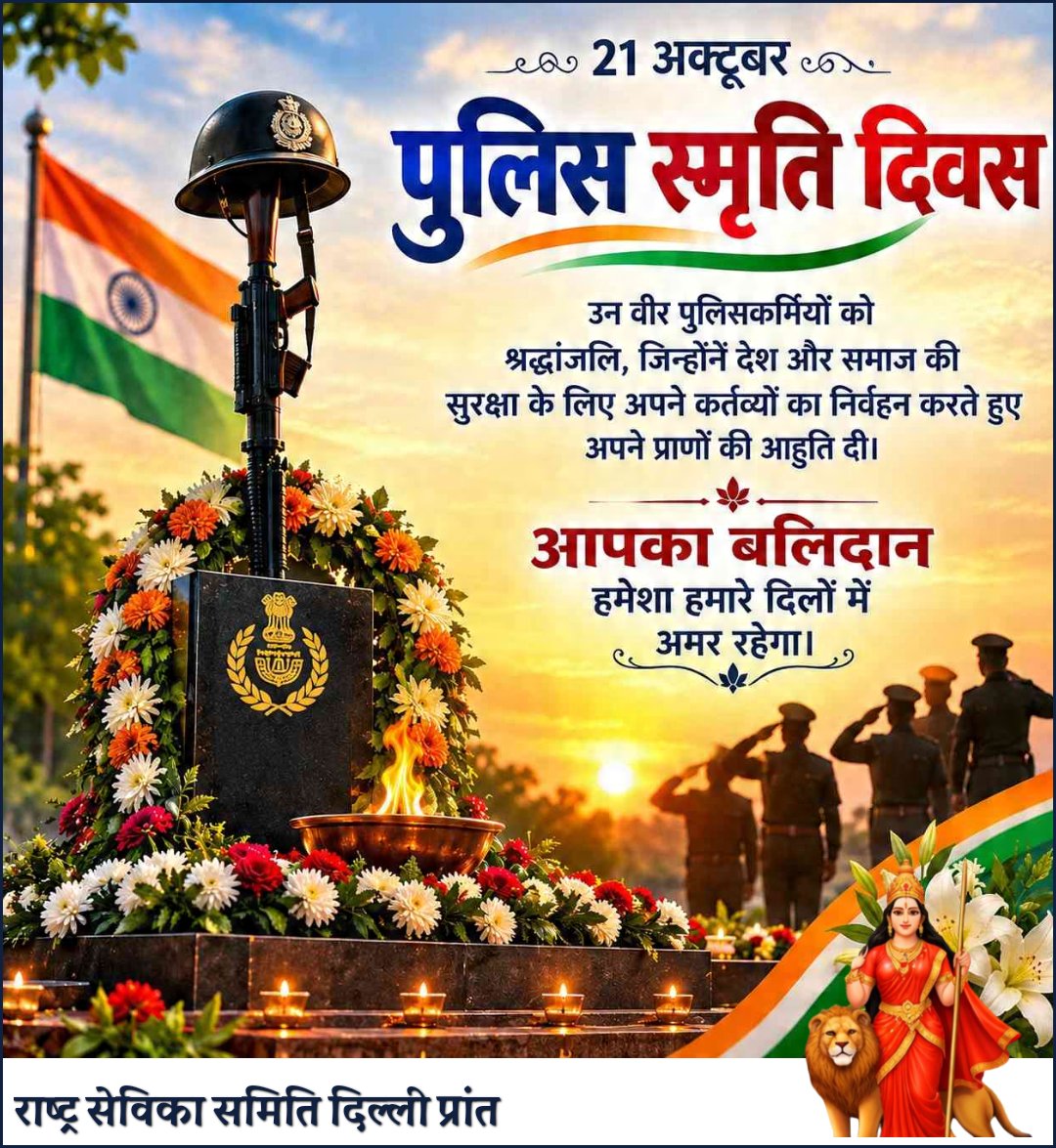 sevikasamiti's tweet photo. "खाकी सिर्फ़ एक वर्दी नहीं, बल्कि साहस, कर्तव्य और सर्वोच्च बलिदान की पहचान है।" 🇮🇳
आज #पुलिस_स्मृति_दिवस के अवसर पर हम मातृभूमि की रक्षा, आंतरिक सुरक्षा और कानून-व्यवस्था बनाए रखने के लिए अपने प्राणों की आहुति देने वाले सभी वीर पुलिसकर्मियों को कोटि-कोटि नमन करते हैं।
कड़ी धूप, कड़कड़ाती ठंड या फिर तूफानी रात—अपनी जान की परवाह किए बिना देश को सुरक्षित रखने वाले इन सच्चे रक्षकों का देश हमेशा ऋणी रहेगा।
वे अमर सपूत कर्तव्य पथ पर जो विलीन हो गए, उनकी शहादत को हमारा विनम्र प्रणाम। 🙏✨
जय हिंद! जय भारत! 🦅
#PoliceCommemorationDay #PoliceSmritiDiwas #IndianPolice #SaluteToHeroes #शहीदों_को_नमन #देश_के_रक्षक