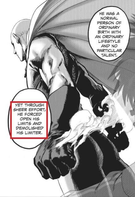 NinjaGamesYt's tweet photo. Nowhere in the lore or any panel it says Saitama caps at Universal and he can't get any further, it says the complete opposite.

Do you even know what exponential growth is? Goku needs years of training to grow, Saitama grows by simply existing.

Larp less lil bro https://t.co/ychCLAVYUK