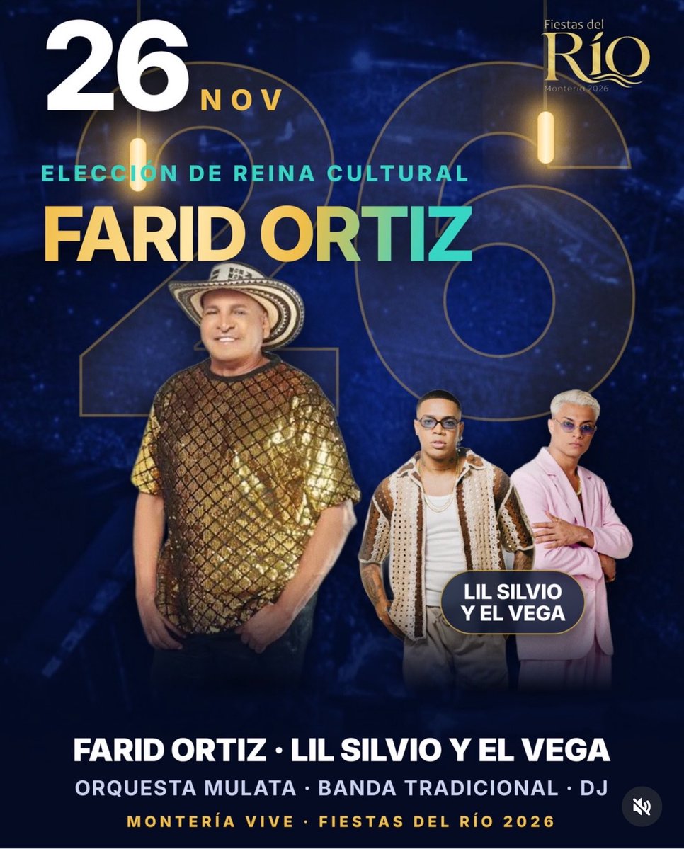 JoseRLarrarteG's tweet photo. 🔴#UnDato🔴

Así como lo anticipé desde el 1 de Octubre, la Alcaldía de Montería encabeza de nuestra Gestora Social Diana Sierra Márquez (@dianasierram) brindará una histórica versión de las Fiestas del Río 2026.

He aquí la nómina musical que se hará presente. https://t.co/olXIXRcgyx