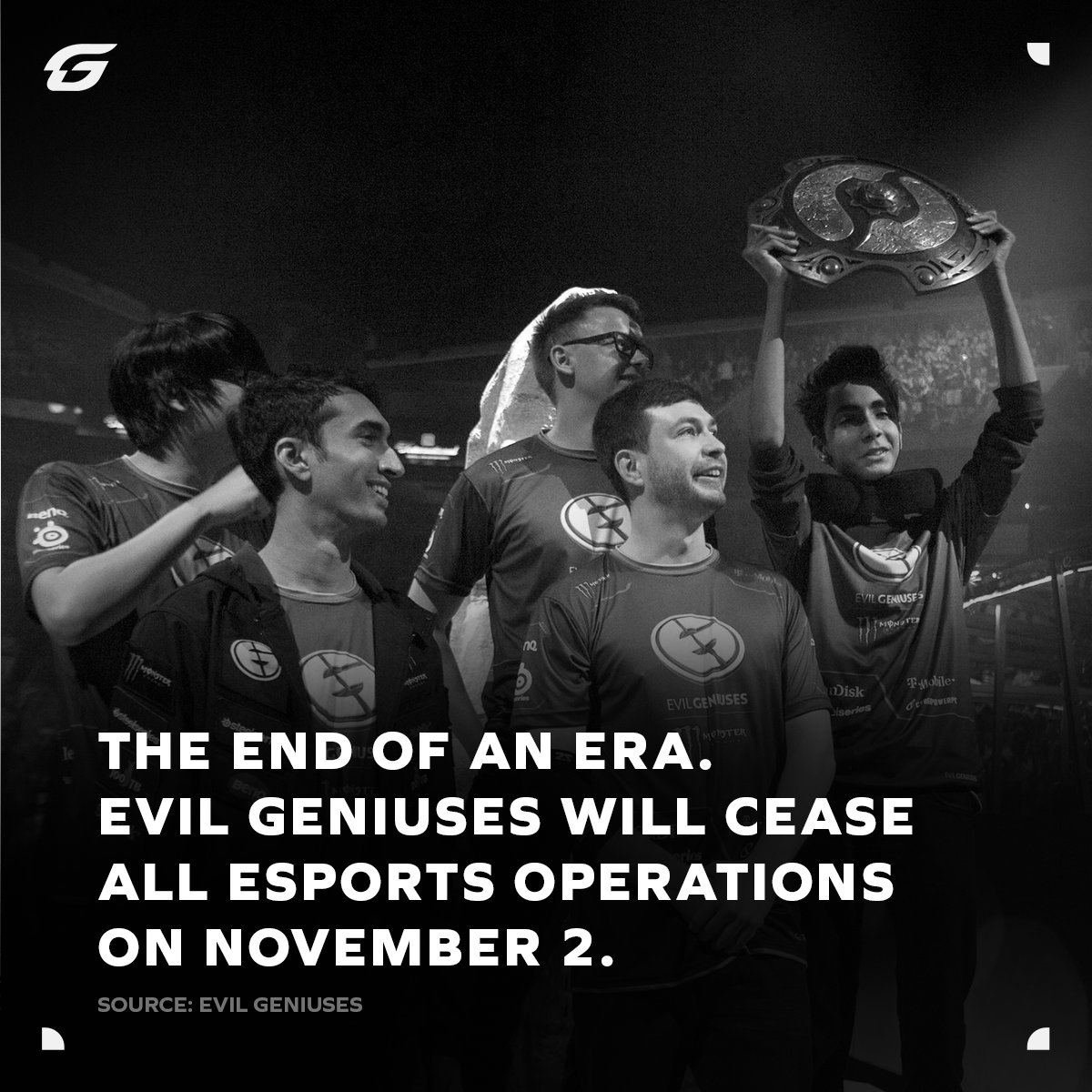 GosuGamers's tweet photo. After 27 years in esports, one of the industry's biggest organisations says goodbye.
@EvilGeniuses, the TI 2015 champions, will shut down on November 2 due to ongoing operational challenges. https://t.co/YAwQn05M8F