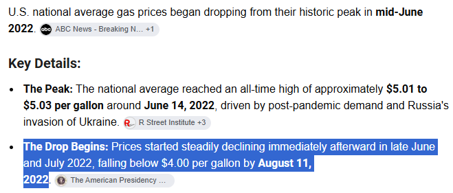 ableamic's tweet photo. @JoeKingNow @FoxNews @Gutfeldfox @JesseBWatters @POTUS Joe tells interesting stories. The peak of gas prices was in June of 2022. The prices started dropping in July of 2022. Biden did not leave office until January of 2025. Revisioniast history much, Joe? We call that gaslighting &amp; it happens often when you're in a Cult like MAGA. https://t.co/7EzhBuFM8n