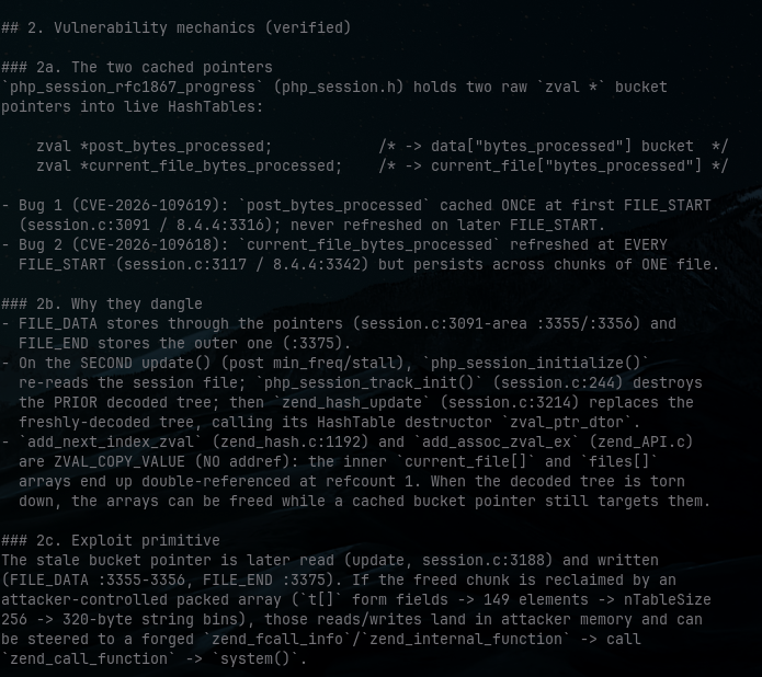 J4ck3LSyN's tweet photo. I have successfully recreated &amp; lab/field tested CVE-2026-109618 / CVE-2026-109619 

> Two heap use-after-free primitives in PHP's `session.upload_progress` handler
(`php_session_rfc1867_callback`, ext/session/session.c)...

#CyberSecurity #infosec #php #C4b1NKr3W #php2shell https://t.co/WlIAC5kW4S