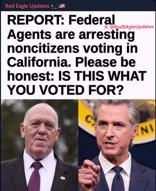 RedEagleUpdates's tweet photo. 🚨 DOJ CHARGES 28 FOREIGN NATIONALS IN CALIFORNIA ELECTION SWEEP:

Federal authorities charged 28 foreign nationals across California for alleged illegal voter registration, voting, and making false statements on naturalization applications. Supporters view the high-profile enforcement operation as necessary to uphold federal election integrity and ensure strict compliance with voting eligibility laws. Opponents argue that targeting isolated administrative errors with heavy-handed federal raids is a political tactic designed to undermine public trust in state-administered elections.

What standards should guide federal enforcement actions when addressing voter registration errors and immigration compliance?

Is this what you voted for?