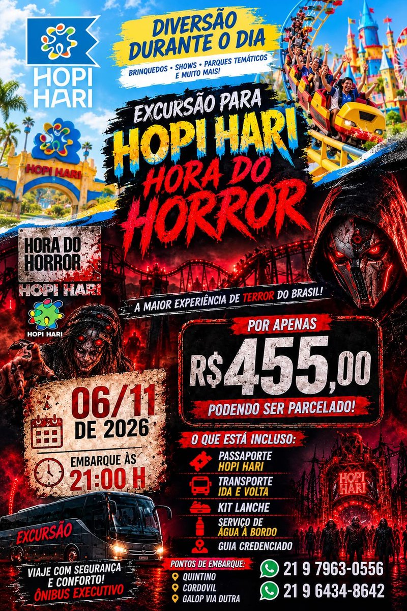 ltl_inspiration's tweet photo. 🚨🎢 ÚLTIMA CHAMADA! RESTAM APENAS 10 VAGAS! 👻🔥

☀️ Um dia inteiro de diversão no Hopi Hari e 🌙 uma noite de arrepiar na HORA DO HORROR!

💥 RESERVE SUA VAGA ATÉ 23/10 E GARANTA UM DESCONTO ESPECIAL!

#hopihari #excursao #ingresso #rj https://t.co/GBYqZ67C2W