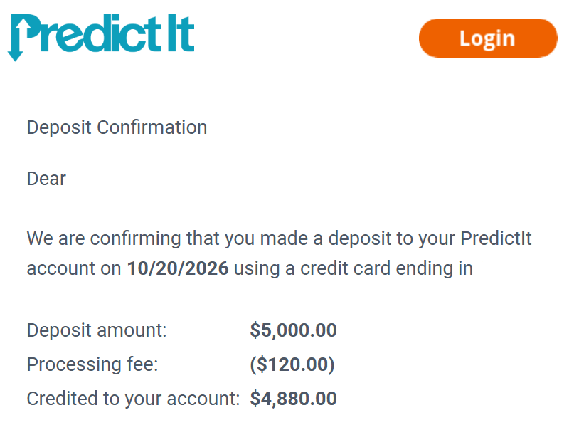 ResolveMarkets's tweet photo. Depositing into @PredictIt ahead of the 2026 midterms feels like coming home. Hello again, old friend. We have work to do. https://t.co/WktxcTgOf9