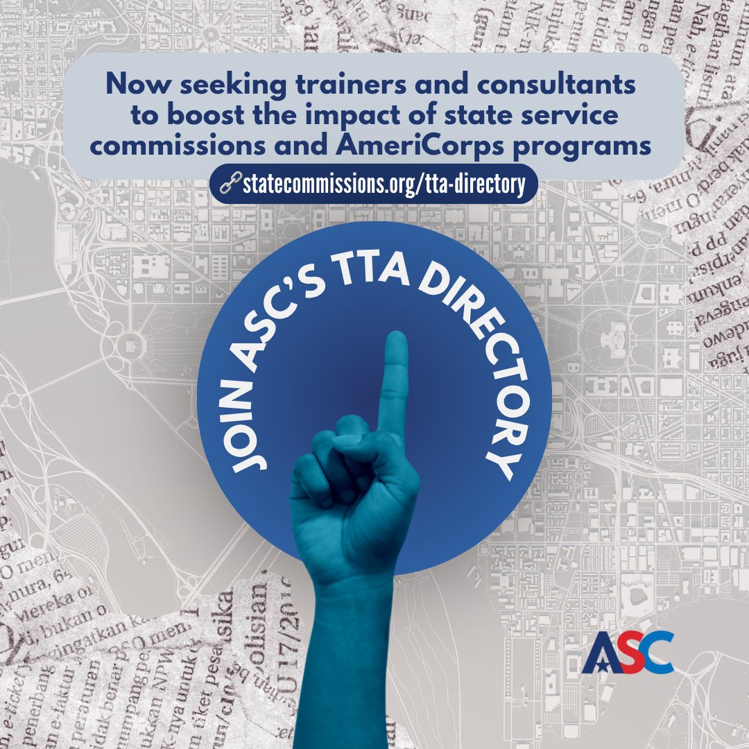 statecommission's tweet photo. ASC's Training &amp; Technical Assistance directory is provided to our membership of 52 state service commissions and 500+ AmeriCorps State programs each year and posted publicly on ASC's website. 

🔗 Apply here: https://t.co/tM0xe0LcEb

#StateService #AmeriCorps https://t.co/RCn39Jyw5u