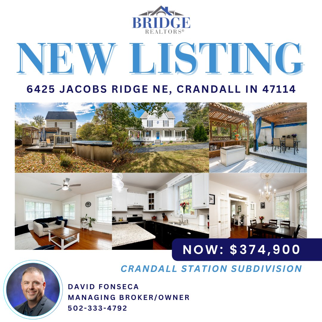 BridgeRealtors's tweet photo. NEW LISTING 🏡

📍6425 Jacobs Ridge NE
Crandall IN 47114

Crandall Station Subdivision🙌

List Price: $374,900
BEDS: 3
BATHS: 2.5
TFLS: 1611

Contact David Fonseca today for details!
📱502-333-4792

#BRrealtors #bridgeteam #Bridgeagents #realestate #realestatehomes #indianahomes https://t.co/wkeuCo8fLx