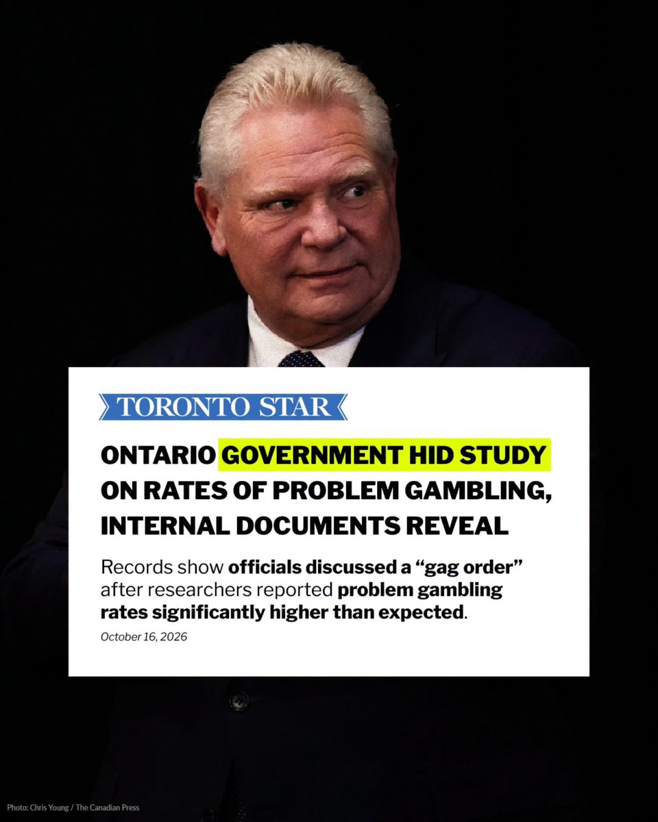 ShecanuckC's tweet photo. 😎I’m deeply troubled by the Toronto Star’s reporting that the Ford government hid a study showing problem gambling rates significantly higher than expected. Ontarians deserve transparency, not a government that keeps them in the dark. https://t.co/DiArTiKyRx