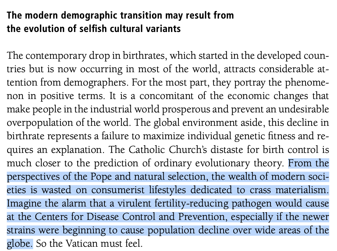C_Harwick's tweet photo. Boyd &amp; Richerson in 2005: The more cultural variants spread horizontally (peer to peer) rather than vertically (to children), the more likely they are to be maladaptive, and this explains the demographic transition. https://t.co/TcATVwOzGs