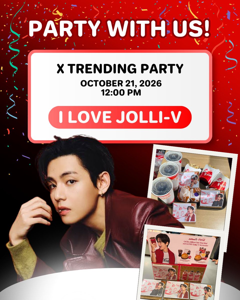 TheARMYPulsePH's tweet photo. ARMYs, LET’S TREND FOR #V! 💜

Our X Trending Party starts at 12NN PHT TODAY! Let’s show our love and make some noise for Taehyung! 🥳

📢 Join the party, tweet and comment  using the tags. Let’s go, ARMYs! 🔥

I LOVE JOLLI-V
KIM TAEHYUNG X COCA COLA https://t.co/QDRthoRlDx