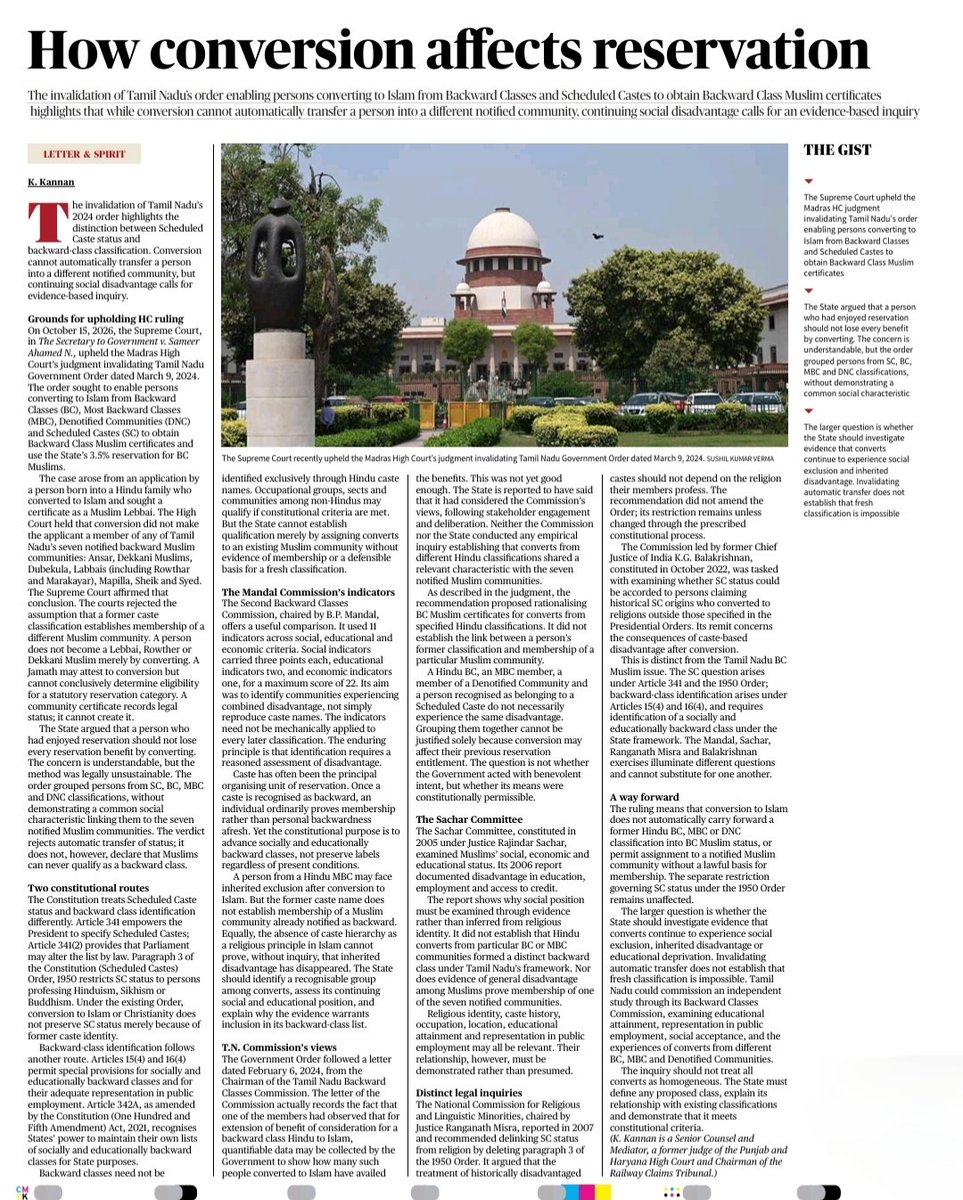 free_upsc's tweet photo. How Conversation affects reservation ( Source - The Hindu ) https://t.co/7xx3m5c0fp