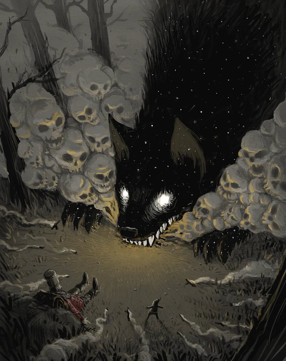 DungeonNoir's tweet photo. "He bit the campfire!" By Misha Bukharov https://t.co/QGzieW3idv