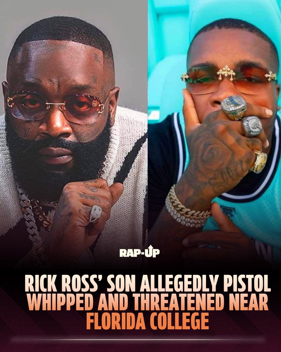 RapUp's tweet photo. Rick Ross’ son was reportedly attacked with a pistol and threatened near his Florida college. A 20 year old suspect has been arrested.

What’s your reaction to this situation? https://t.co/o0KBN6tr5g