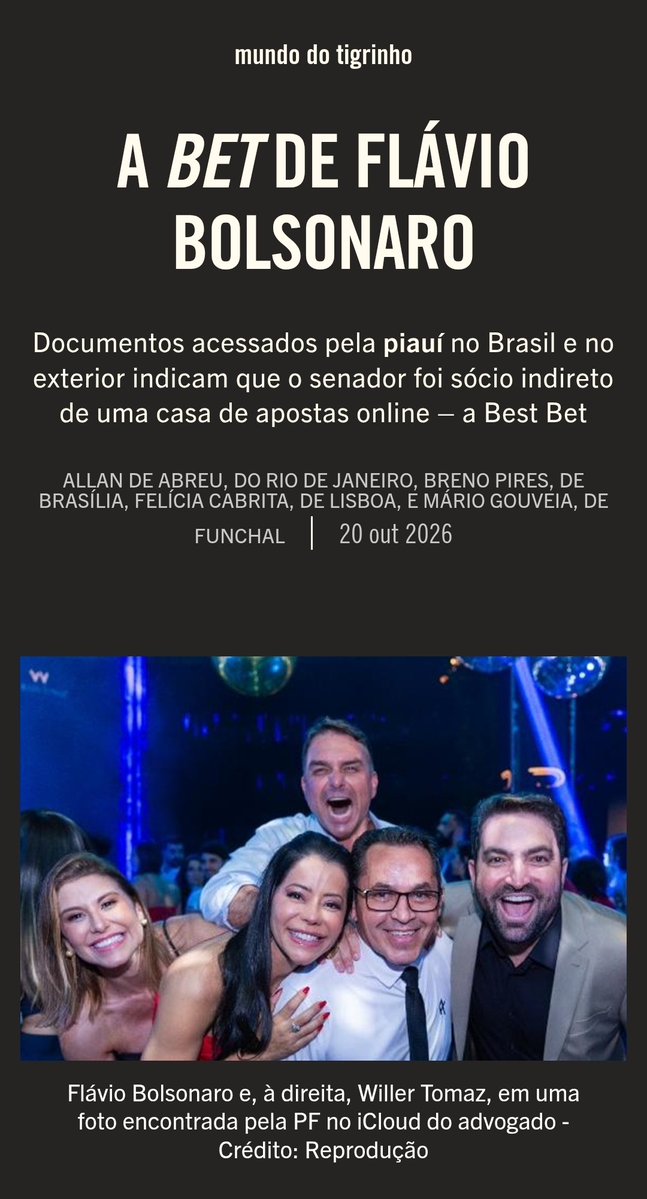 Edson20396222's tweet photo. A reportagem da piauí revela a relação de Flávio Bolsonaro com casas de apostas online. O que você acha dessa história?

#ExplicaAnaClaraFlavio 
#LulaAbriuOSigiloFlavioArregou 
#Noticia 
#bet 
#BrasilComLula https://t.co/71Gh00p8Kz