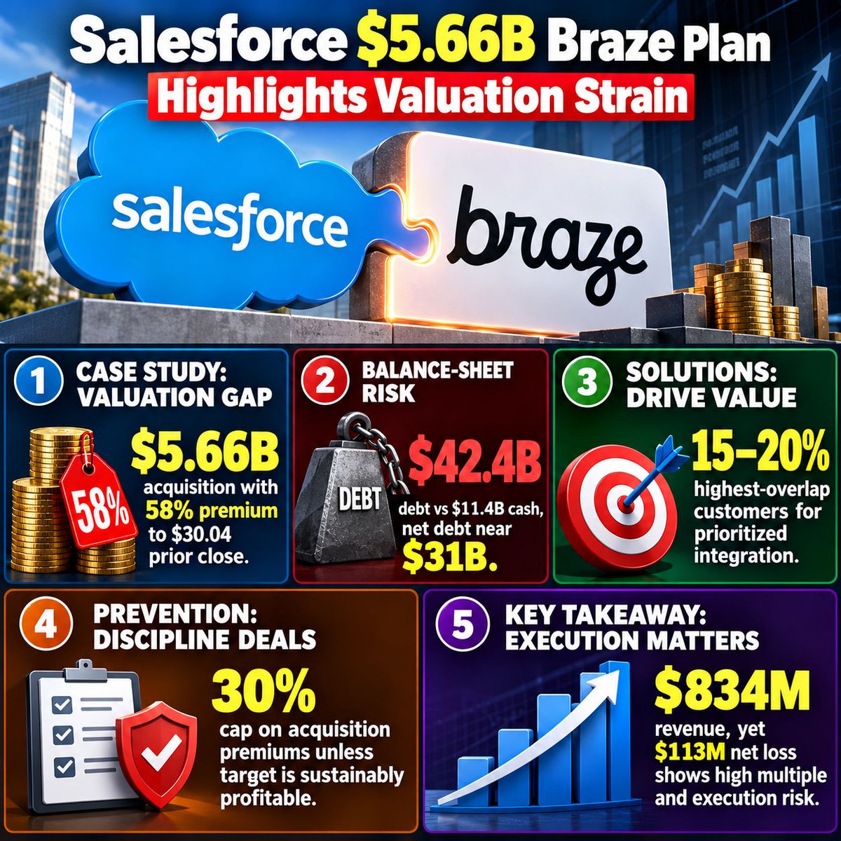 business_news_1's tweet photo. Salesforce $5.66B Braze Plan Highlights Valuation Strain
Salesforce's $5.66B Braze acquisition plan must secure sustainable value and improve integration returns.
If you face these business issues, comment or DM for business consultation.
#Salesforce #Braze https://t.co/qcw90dDZTf