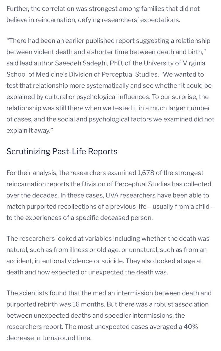 wrathofgnon's tweet photo. Reincarnation analysis shows an unexpected pattern: the more unexpected or disturbing the death was, the faster the soul is reborn. Souls experiencing natural deaths at old age took on average 40% longer to reincarnate. This study of 1,678 strong reports of reincarnation is the oddest I ever saw. https://t.co/bCbrwaCsuQ