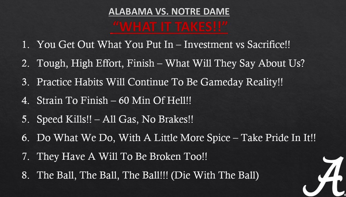 CoachCroyle's tweet photo. 2️⃣0️⃣2️⃣1️⃣ - Alabama v. Notre Dame...

✅WHAT IT TAKES!! https://t.co/KVa13pUYvD