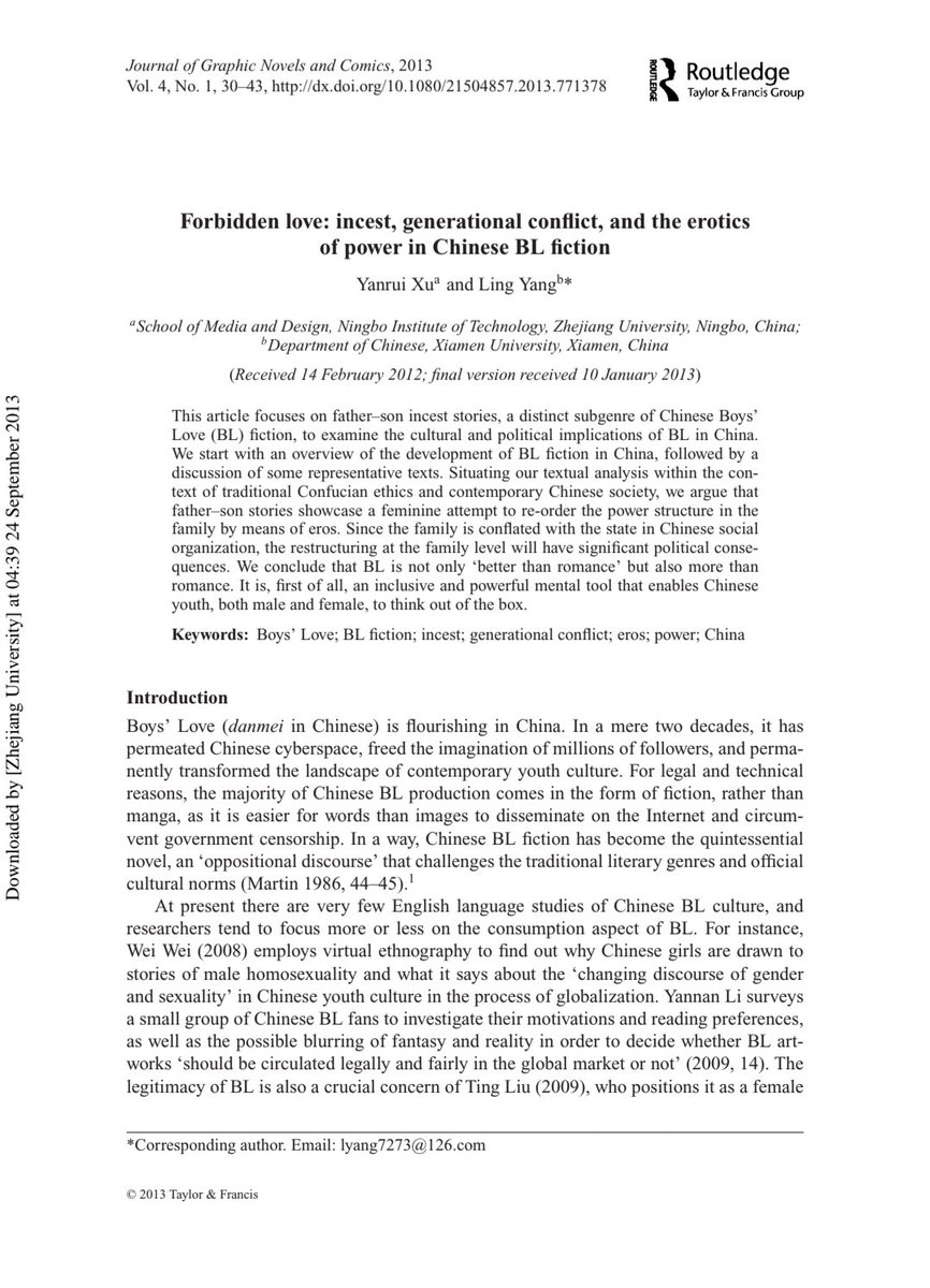 dragonsnphoenix's tweet photo. For funsies you should read this paper on incest chinese bl. It has a particular focus on father/son stories aka 父子文 (incidentally I periodically see requests for those on xhs). https://t.co/TOmMt29Znf