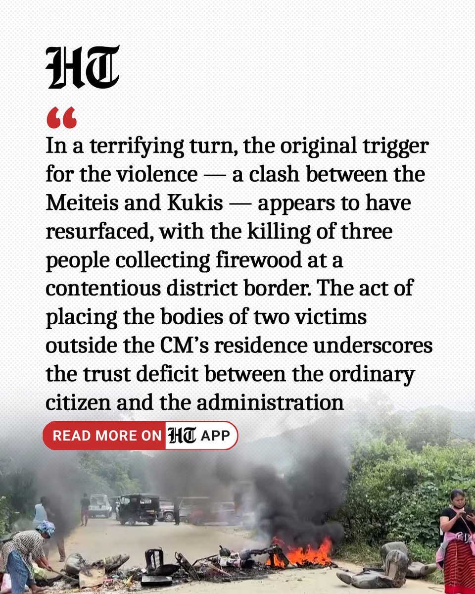 htTweets's tweet photo. #HTEditorial | In any part of the world, three years would appear to be a reasonable time frame for a local government to tamp down on internal violence. Not in Manipur. Violence that began in the summer of 2023, killed at least 320 people and displaced another 60,000, only continues to spiral

 It has now engulfed every community in the state, virtually balkanised the province into communal enclaves separated by tense proto-borders, and underlined that the new state government is still struggling to get a handle on law and order 

To read the full story 🔗
https://t.co/n3BdKK66dx

📲 For News on the go, Download HT app👇
https://t.co/tQ6BGFl4cG