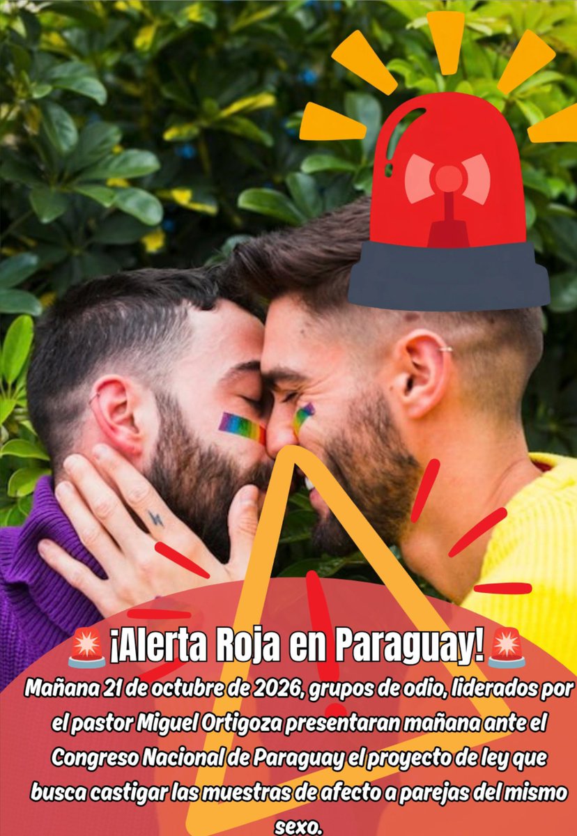 fuerzapanama507's tweet photo. #Paraguay 🇵🇾: 🚨¡A mis hermanos #LGBT 🏳️‍🌈 en este hermano país!🚨
TODES MAÑANA, 
📆 21 OCTUBRE DE 2026 , 
⏰A LAS 10 HORAS 
📍AL FRENTE DEL CONGRESO NACIONAL DE PARAGUAY 🇵🇾
¡EXISTIR Y AMAR NO ES UN DELITO!
¡CASTIGAR EL AMOR ES ATENTAR CONTRA LA NATURALEZA! 🏳️‍🌈👫👬👭 https://t.co/TmuskrbxX3