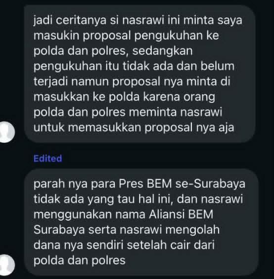 foolinsights's tweet photo. WOW JUST WOW

Ketua BEM se-Surabaya terbukti menjual gerakan kepada Polda Jatim dan Polrestabes Surabaya. Dana yang diperoleh (rumornya 39 juta) setelah menjual gerakan langsung masuk ke kantong pribadi. https://t.co/1Pqrg4J8Sl