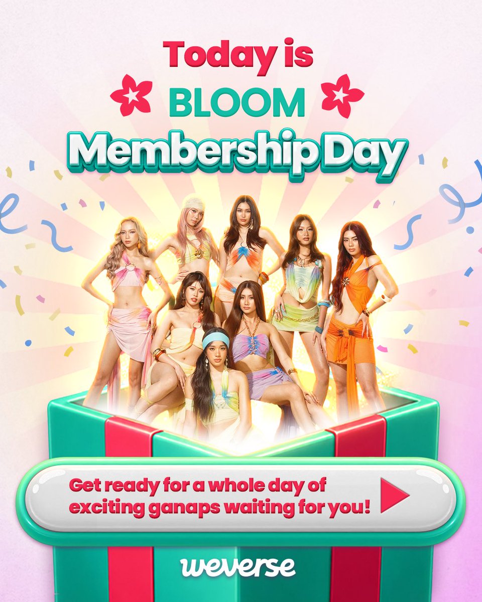 BINI_ph's tweet photo. IT’S D-DAYYY!!! 🥳🎁🎉

Get ready for a whole day of fun with BINI and fellow Blooms for BLOOM Membership Day 🌸✨ See you all on Weverse! 👋

Not a member yet? It’s never too late! Be a BLOOM Member here: 🔗https://t.co/Yk3L9SzB0v  

#BINI #BINIWeverse #BINI_BLOOMMembership #BLOOMMembershipDay