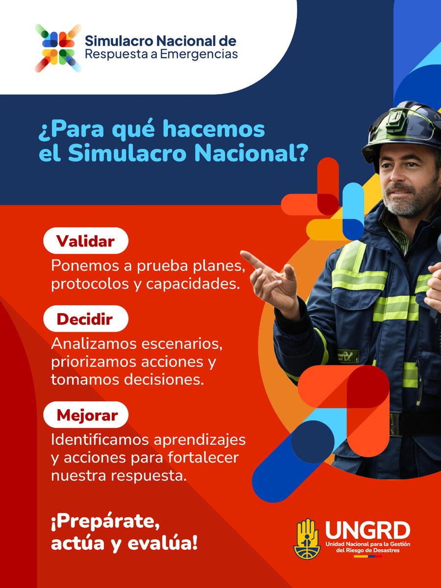ARNColombia's tweet photo. 🚨 La preparación no empieza cuando suena la alarma, empieza mucho antes.

El #SimulacroNacional2026 es la oportunidad para poner a prueba tus decisiones, fortalecer tu capacidad de respuesta y reconocer qué puedes mejorar junto a tu familia, comunidad o lugar de trabajo.

🛡️ Prepárate. Actúa. Evalúa.
Conoce más en https://t.co/dZQYmA8UNs