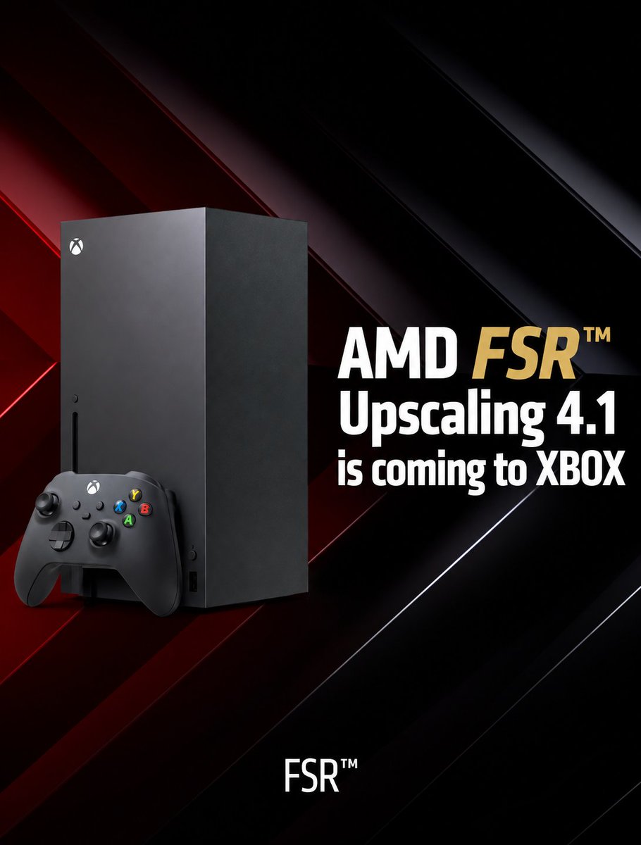 GameGPU_com's tweet photo. https://t.co/6tMrsDU7Dt

AMD officially announced the expansion of FSR 4.1 upscaling technology to Xbox Series X and Xbox Series S consoles, alongside ASUS ROG Xbox gaming handhelds. The update delivers optimized reconstruction models for gaming hardware across the entire ecosystem.

The upscaler is coming to APU platforms, including Strix Halo, Gorgon, Ryzen 9, and mobile Z2E chips for handheld PCs. Discrete Radeon RX 6000 graphics cards from the RX 6400 up to the RX 6900 XT also receive dedicated fine tuning.

FSR Redstone now operates in over 400 titles on Radeon 9000 GPUs, frame generation pacing is improved, and Vulkan API support is coming soon.

#AMD #FSR #Xbox #Radeon #Gaming #Hardware #Vulkan