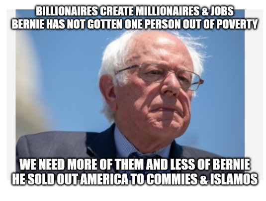RobCapFinancial's tweet photo. @BernieSanders Bernie sold out the dem party to islamo commies. Jimmy 6 genders was hiding from bernie &amp; his endorsement but Talirico is a vote for islam &amp; communism and boys in girls sports. We need more billionaires that create jobs &amp; billionaires and less of bernie! https://t.co/uSHSTs6Fiy
