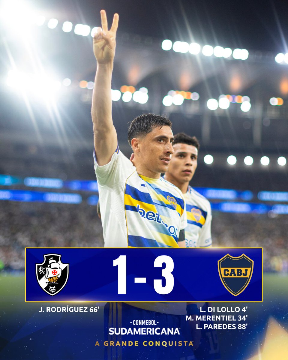 SudamericanaBR's tweet photo. 🔵🟡 Em busca do tri! O @BocaJrsOficial bateu o @vascodagama por 3-1 e está na Final da CONMEBOL #Sudamericana! https://t.co/YTW7VKq0JR
