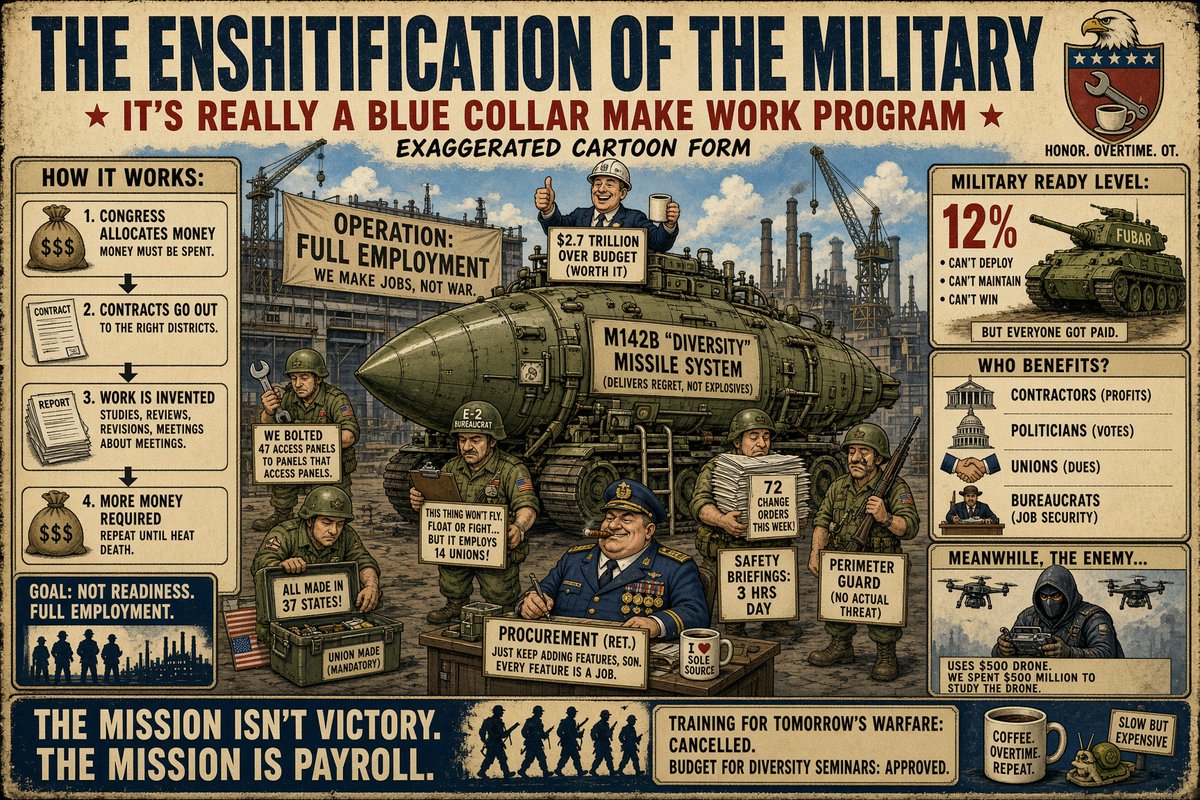 KinderKind68365's tweet photo. Grok Imagine prompt:

The Enshitification of the military.... https://t.co/X4NnyLXpBc