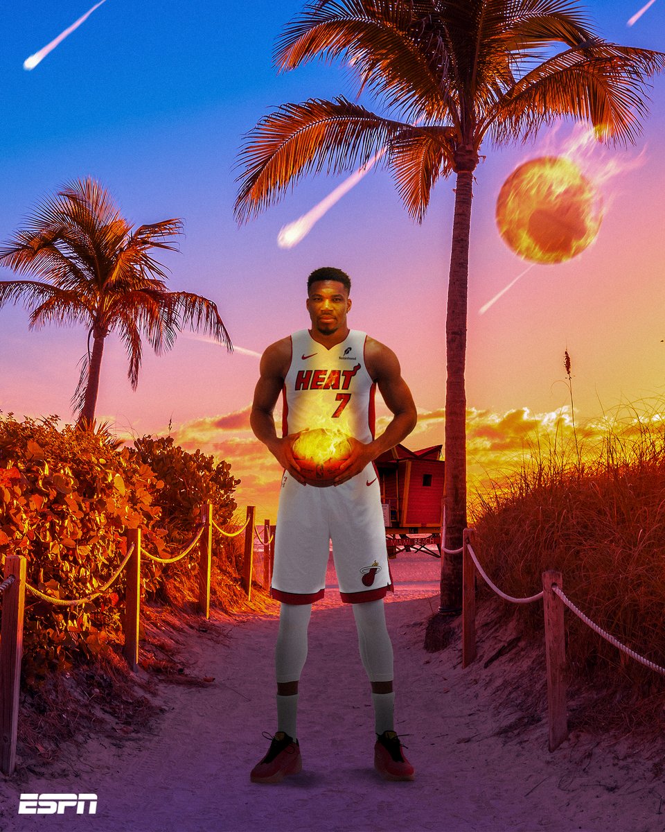 espn's tweet photo. The Greek Freak era in the 305 starts now 🇬🇷🔥

@MiamiHEAT | @Giannis_An34 https://t.co/LXQ6UAykX1