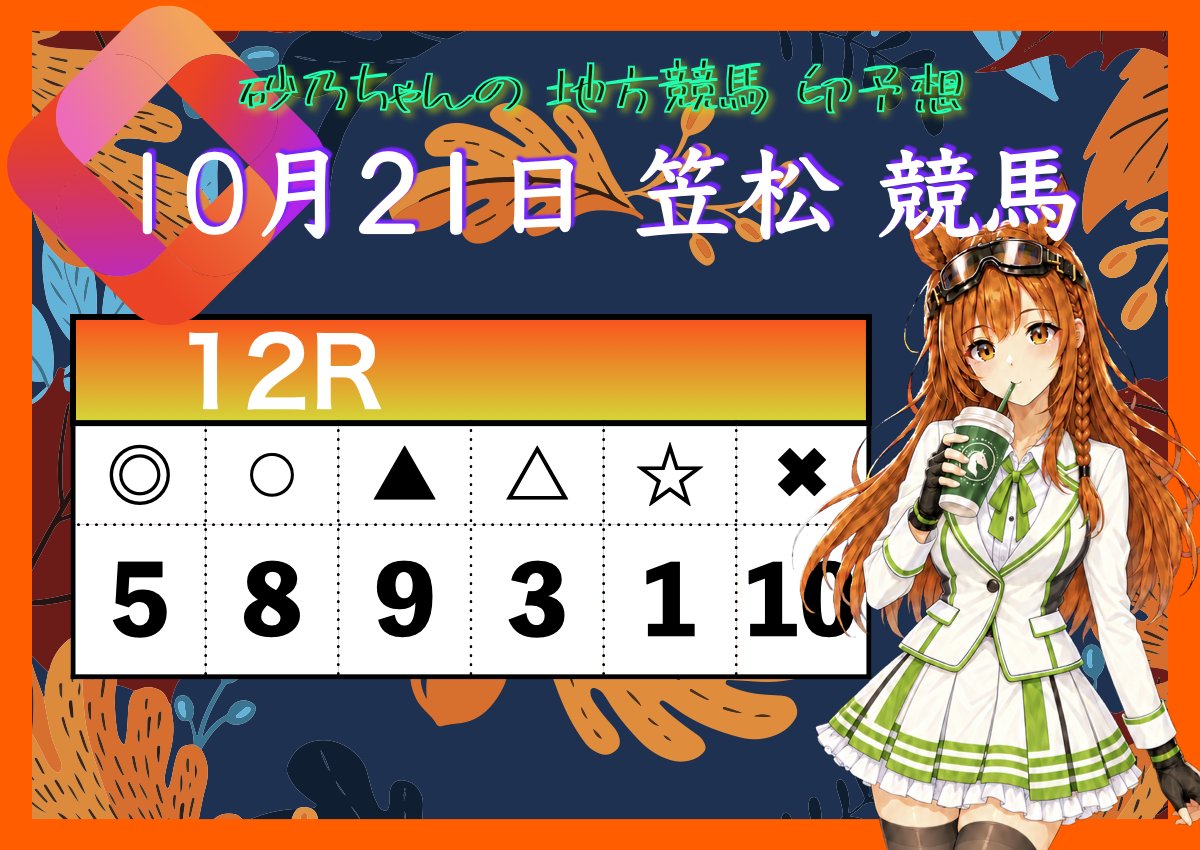 sunami_sano's tweet photo. 🏇10月21日 笠松競馬　12R　16:25

笠松ラスト🎉

◇◆ 12R ◆◇
◎ 5　ハビビ
○ 8　ピンネシリ
▲ 9　エイシンヤタガラス
△ 3　ウィズフィリップ
☆ 1　ホームランバッター
× 10　スタンレー

いいなと思ったら“🩷”ポチッと応援してね☺️👇

#笠松競馬 #地方競馬予想 https://t.co/xwQviPoSnG