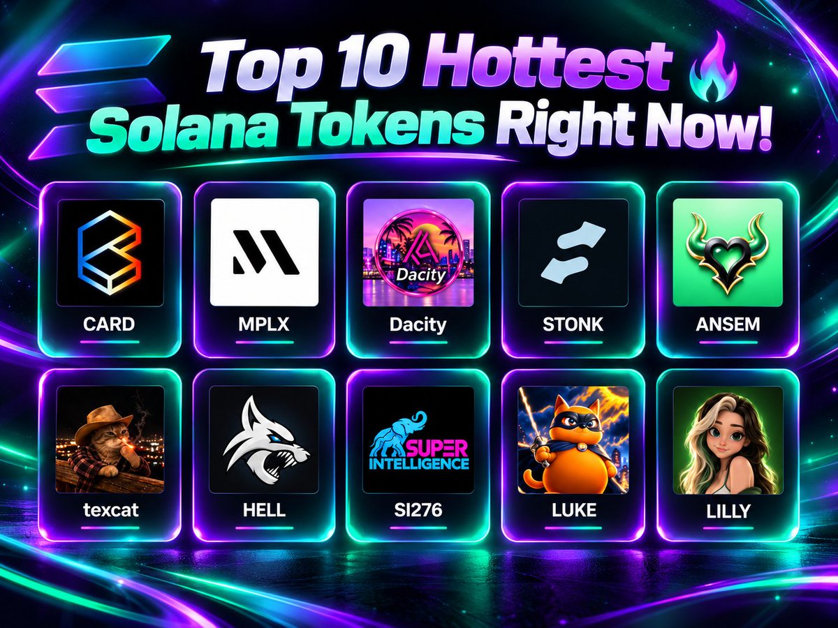SolCommunityy's tweet photo. Top 10 Hottest Solana Tokens Right Now! 🔥

These 10 tokens are catching attention across the Solana ecosystem. Which one has the most potential to explode next?

CARD - @Collector_Crypt
MPLX - @metaplex
$Dacity
STONK - @LaunchOnSF
ANSEM - @BlackBullSol
texcat - @texcat_token
HELL - @hellhoundmeme
SI276 - @si276_xyz
LUKE - @xmrMoneroCat
LILLY - @lillyonpump

Which token are you bullish on? 👀

#Solana #SOL #Crypto #Memecoins