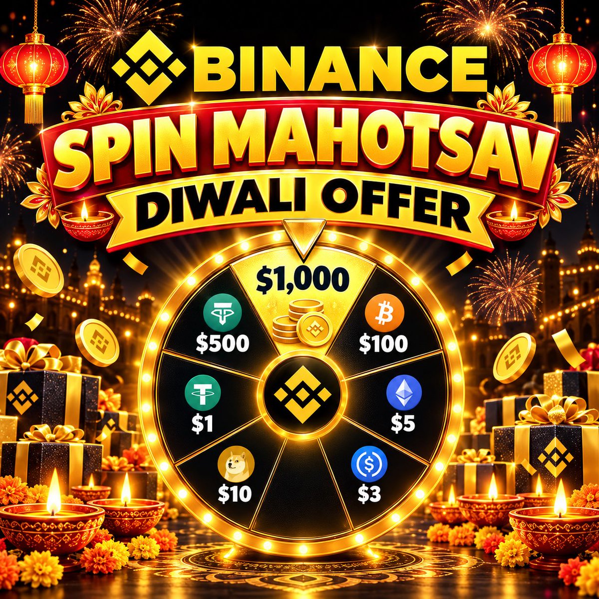 CryptoKingKeyur's tweet photo. 🎉 BINANCE SPIN MAHOTSAV IS HERE! 🪔

🔥 Trade → Spin → Win from a $500,000 REWARD POOL!

This festive season, #Binance is bringing you a chance to win up to $1,000 in token vouchers featuring Nvidia, Amazon, Google, Apple and Tether Gold (XAUT)! 🚀

🎁 How to Unlock Spins?

🆕 New Users

👉 Trade $15 in Convert = 1 Spin
👉 Trade $500 in Futures = 1 Spin

👤 Existing Users

👉 Trade $1,000 in Futures = 1 Spin
👉 Trade $50 in bStocks via Spot or Convert = 1 Spin

🎯 For All Users

👉 Complete 3 Recurring Buy (SIP) cycles of $5 each = 1 Spin
👉 Invite a friend who registers and trades $10 in Convert = 1 Spin each (up to 5 successful referrals)

💰 Rewards include:

🏆 $1,000 in NVDAB (Nvidia)
🥇 $500 in XAUT (Tether Gold)
🎁 $100 AMZNB, plus other token vouchers!

📅 Campaign Period: 9 Oct – 15 Nov 2026

🔥 Don't miss your chance to participate this festive season!

👇 Join Spin Mahotsav now:
🔗 https://t.co/HiQbjhbQPY

👉 Code: 139196532