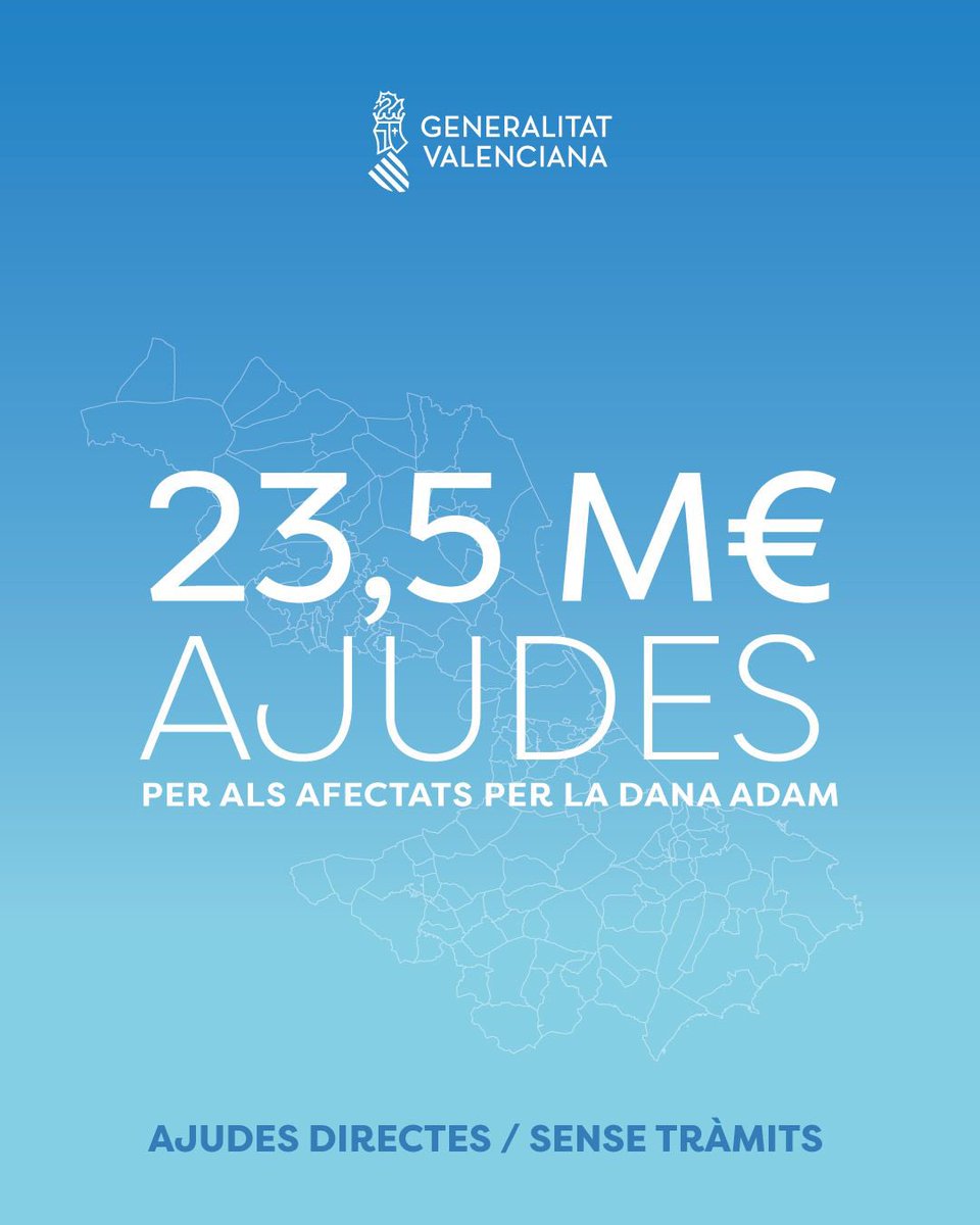 generalitat's tweet photo. S’establixen ajudes de 200.000 euros per municipi afectat, ampliables en funció dels gastos justificats, per a atendre necessitats urgents i reparacions derivades del temporal. https://t.co/QPLuOyUAAe