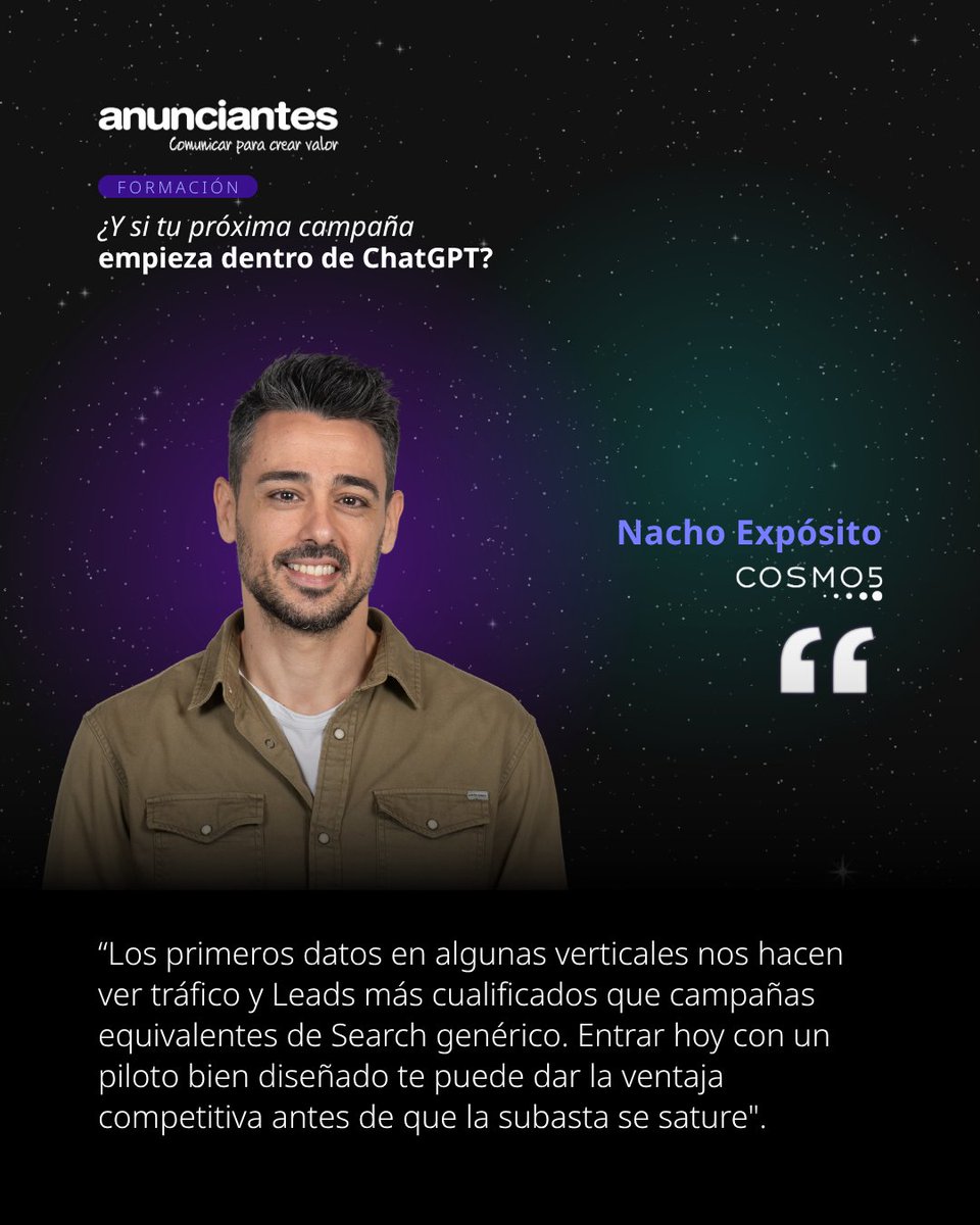 Cosmo5_Iberia's tweet photo. #ChatGPTAds ya forma parte del plan de medios, y la #AEA ha contado con Cosmo5 para explicarlo.
Ser partner de #OpenAI nos da algo que no se improvisa: aprendizaje propio, visión de media y data, y la tranquilidad de saber cuándo esta plataforma encaja y cuándo conviene esperar. https://t.co/yXDigXSkqO