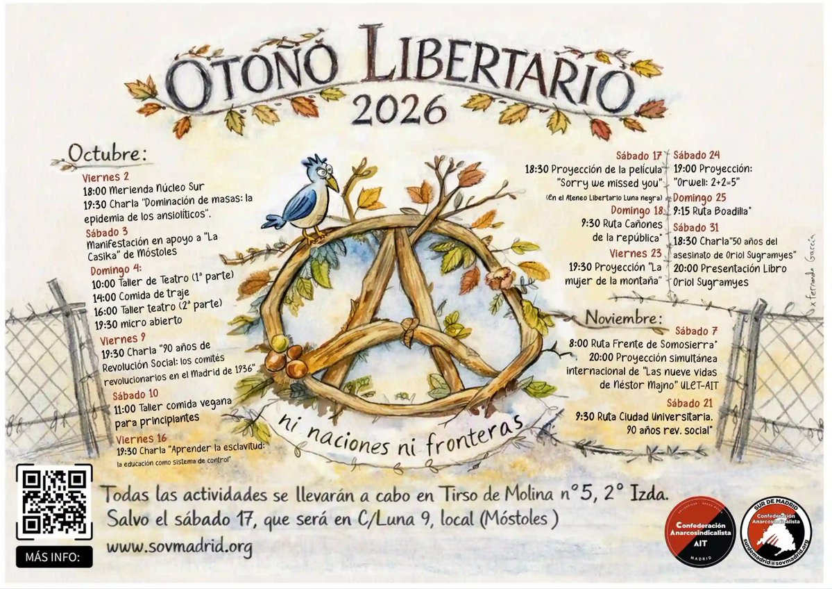 sovmadrid's tweet photo. OTOÑO LIBERTARIO 2026

¡¡Este fin de semana cine, documental y ruta!! https://t.co/W1nLHbjwZQ