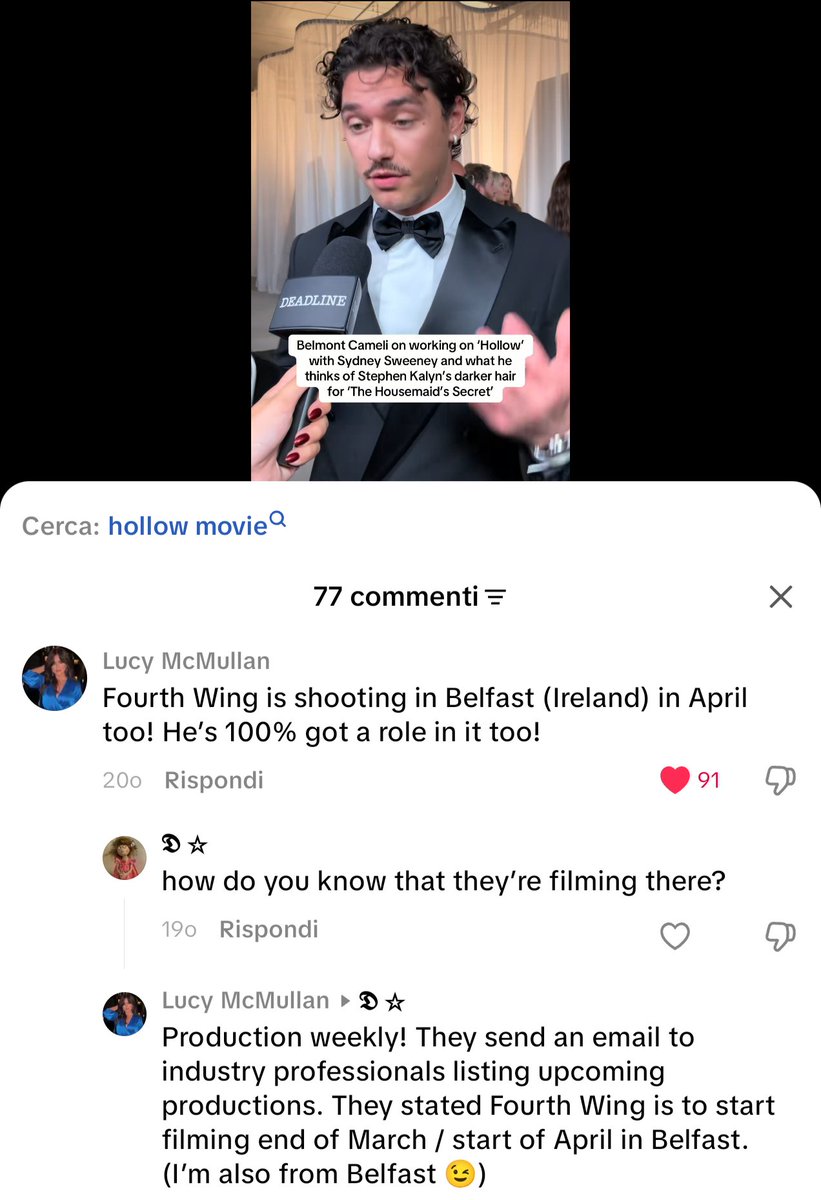 Angelicaceresa1's tweet photo. Bel ha detto che a primavera inizieranno le riprese di Hollow in Irlanda e proprio in Irlanda ad aprile inizieranno le riprese di Fourth wing e poi sicuramente a giugno quelle di OC. Tutto combacia e lui ha detto che c'è qualcosa di eccitante in arrivo ma che non può rivelare 👀 https://t.co/rfPCXkcdGj