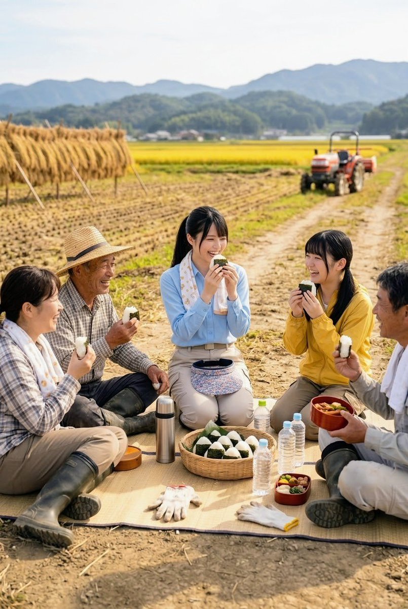 REI_AImodel's tweet photo. 稲刈り体験してきたよ🌾✨
​一粒一粒大切に育てる大変さと、みんなで収穫する達成感を実感！今回は別の新米おにぎりを差し入れでいただいたけん、美味しさに感動しちゃった……！
やっぱり日本人はお米だね🍙
お疲れ様でした☺️
#AI美女 https://t.co/2zjn5d3e3Z