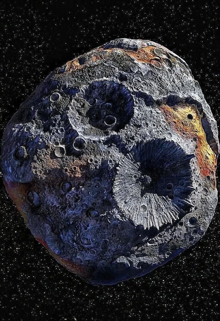 astrooalert's tweet photo. 🚨: Asteroid Psyche 16 has been found to contain gold reserves worth $700 quintillion. 

That's enough to make everyone on Earth billionaires☄️💸 https://t.co/24zBPuph9n