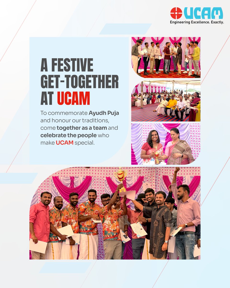 UCAMPvtLtd's tweet photo. Ayudha Puja marked the end of Dussehra, and the celebrations continued with a get-together filled with laughter, team spirit, and well-deserved recognition!
Here’s to the memories we make together and the team that makes them special!
#UCAM https://t.co/TIvuU38exx