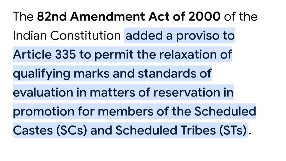 neha_laldas's tweet photo. This 81st amendment (not counting backlog in 50% limit) was brought by BJP under Atal Bihari Vajpayee govt.
They also brought 82nd amendment which relaxed the qualifying marks criteria under article 335.

Under art. 335, there was a clause of "efficiency to be maintained". This was added by Ambedkar himself.
But 82nd amendment diluted that requirement.

We don't thank BJP enough for reservation related changes.

Thank you BJP 🙏😂