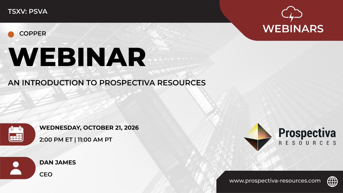 ProspectivaRes's tweet photo. TODAY ⏰ 7 PM GMT | 2 PM ET | 11 AM PT
Join CEO Dan James &amp; @RedCloudFS for the $PSVA.V An Introduction to Prospectiva Resources webinar.

Register:
https://t.co/FJs9F72GRx https://t.co/SWDAeNEHBL