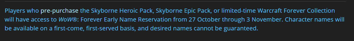 Johnnyxrain's tweet photo. OCT 27, Early access to create your WoW Forever Names (up to 3 names).
For those who have bought the Heroic or Epic packs.
#warcraftforever #wow #foreverwow #warcraft https://t.co/2wGvrvPvBd