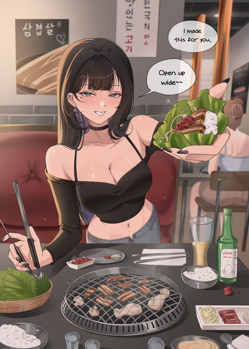Wonnikon's tweet photo. She took you to a KBBQ spot but can you fit all that in your mouth? https://t.co/29OABHF22U