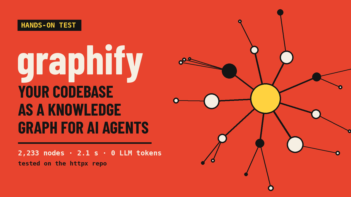 hackernoon's tweet photo. Hands-on with graphify on httpx: a 2,233-node code graph in 2.1 s with zero LLM tokens, and explain at 628 tokens vs 13,659 to read the file.
#aiagents #knowledgegraph...Show more https://t.co/sTYys4NbJM
