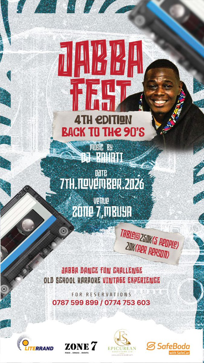 Epicurean_UG's tweet photo. 🚨 THE 90s ARE CALLING! 📼🔥

Get ready for JABBA FEST 4th Edition: BACK TO THE 90s! 🎶💃🏾 An unforgettable vintage experience featuring the Jabba Dance Fun Challenge, old-school karaoke and pure throwback vibes, hosted by the one and only Gaetano Kagwa!

📅 7th November 2026
📍 Zone 7, Mbunya
🎟️ UGX 20K per person | Table for 5 at UGX 250K

📞 Reservations: 0787 599 899 / 0774 753 603

#JabbaFest #BackToThe90s