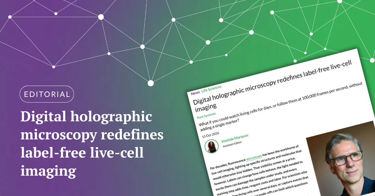 SelectScience's tweet photo. 🔬 What if you could track living cells for days or capture 100,000 frames per second, without labels?

Discover how Park Systems’ digital holographic microscopy is advancing live-cell imaging, drug screening and cell therapy research.

👉https://t.co/frDgRrq2ZR https://t.co/uq4oyjwb90