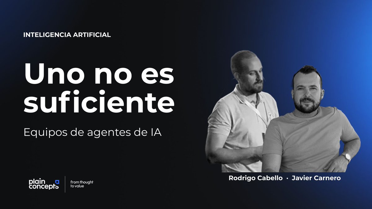 plainconcepts's tweet photo. ¿Necesitamos un modelo gigante de #IA para cada tarea?🤖 
Nuestros compañeros @carnero y @mrcabellom exploraron cómo los agentes de IA especializados pueden colaborar para resolver problemas reales.

¡No te pierdas el resumen de la sesión!👇
https://t.co/CLwsGxpaXj https://t.co/fQj9gS5dl7